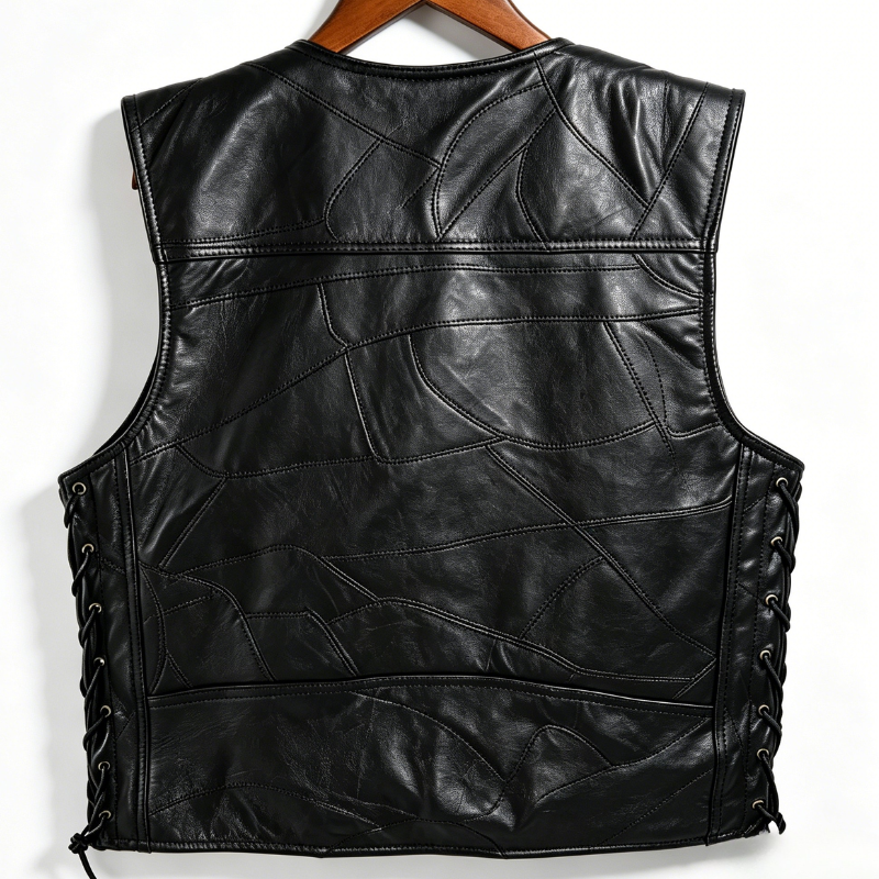 Men's Black Patchwork Leather  - Motorcycle Gear Vest ulasan dan harga